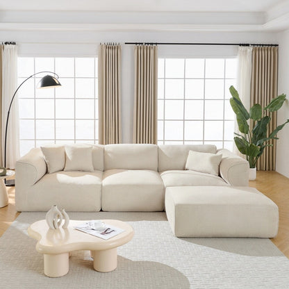 4-seater with pure sponge seat cushions and a detachable footstool includes 3 throw pillows