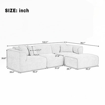 4-seater with pure sponge seat cushions and a detachable footstool includes 3 throw pillows