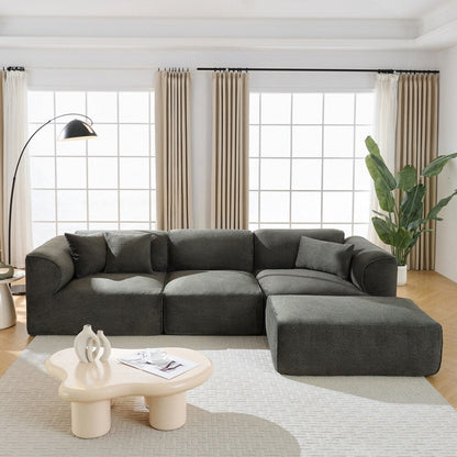4-seater with pure sponge seat cushions and a detachable footstool includes 3 throw pillows