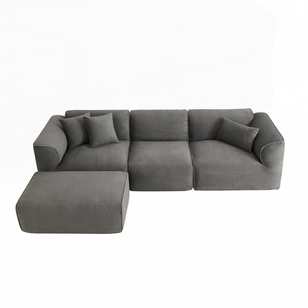 4-seater with pure sponge seat cushions and a detachable footstool includes 3 throw pillows