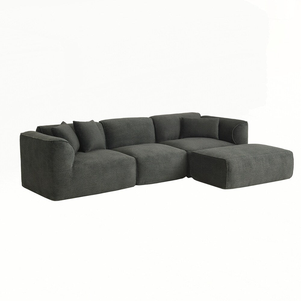 4-seater with pure sponge seat cushions and a detachable footstool includes 3 throw pillows