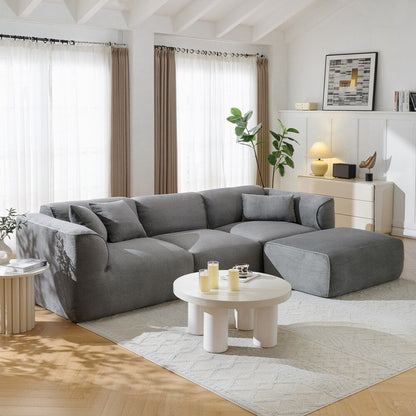 4-seater with pure sponge seat cushions and a detachable footstool includes 3 throw pillows