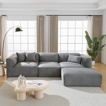 4-seater with pure sponge seat cushions and a detachable footstool includes 3 throw pillows