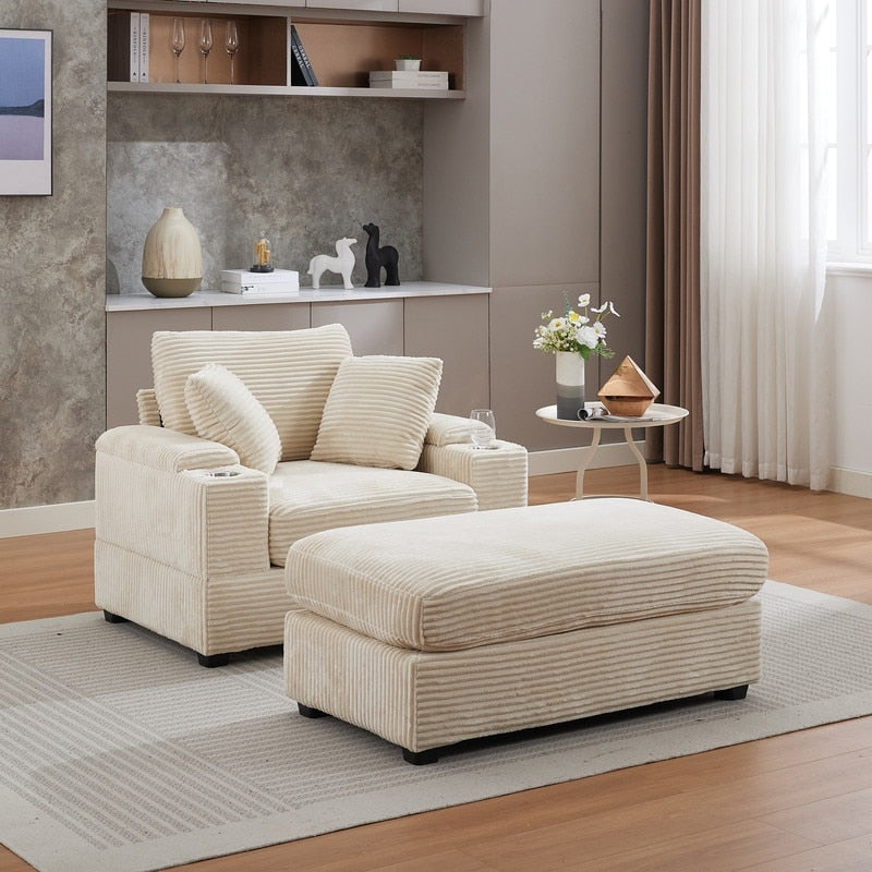 42.12 Corduroy Upholstered Sofa + Ottoman