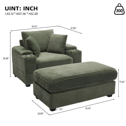 42.12 Corduroy Upholstered Sofa + Ottoman