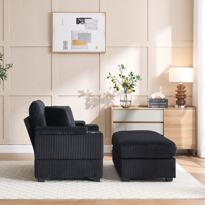 42.12 Corduroy Upholstered Sofa + Ottoman