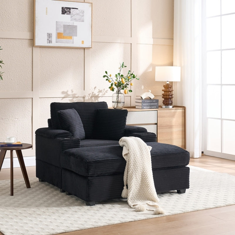 42.12 Corduroy Upholstered Sofa + Ottoman