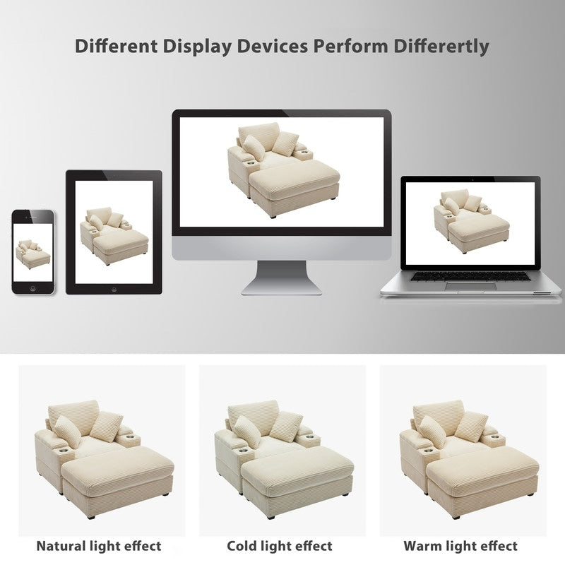 42.12 Corduroy Upholstered Sofa + Ottoman