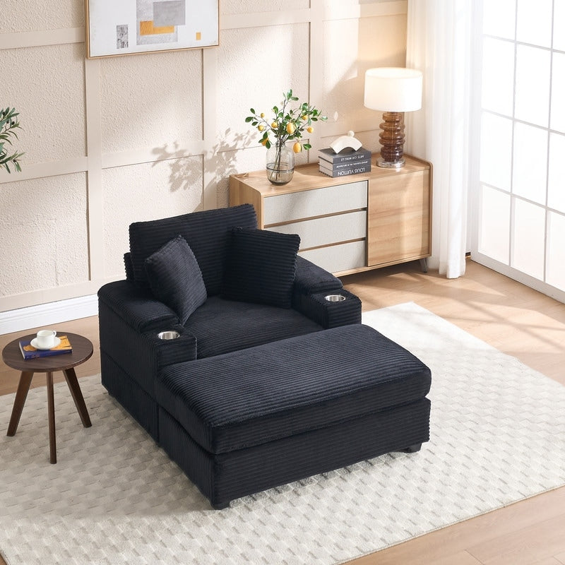 42.12 Corduroy Upholstered Sofa + Ottoman
