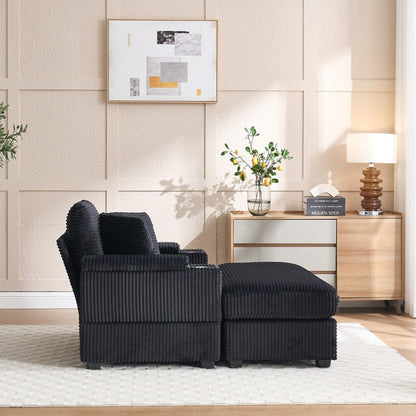 42.12 Corduroy Upholstered Sofa + Ottoman
