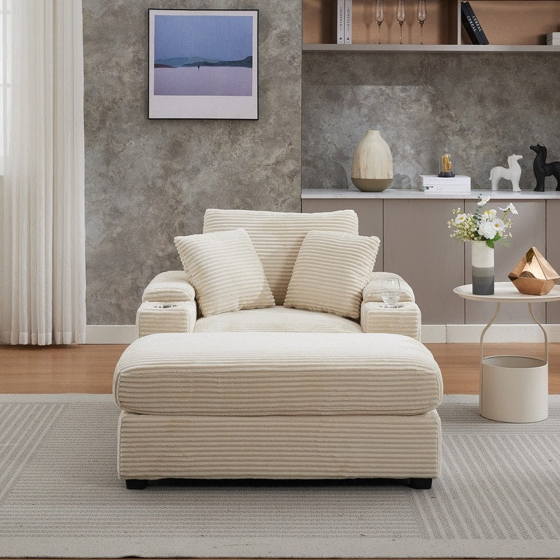 42.12 Corduroy Upholstered Sofa + Ottoman