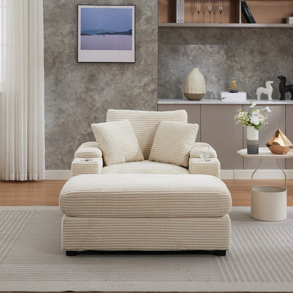 42.12 Corduroy Upholstered Sofa + Ottoman