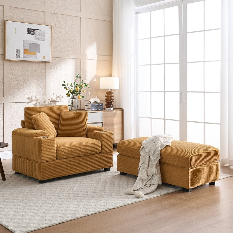 42.12 Corduroy Upholstered Sofa + Ottoman