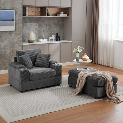 42.12 Corduroy Upholstered Sofa + Ottoman