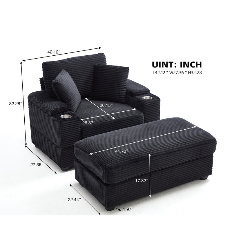 42.12 Corduroy Upholstered Sofa + Ottoman
