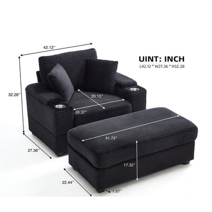 42.12 Corduroy Upholstered Sofa + Ottoman