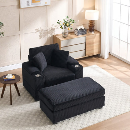 42.12 Corduroy Upholstered Sofa + Ottoman