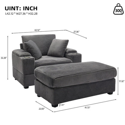 42.12 Corduroy Upholstered Sofa + Ottoman