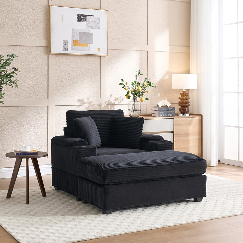 42.12 Corduroy Upholstered Sofa + Ottoman