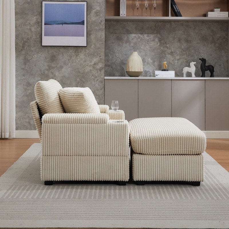 42.12 Corduroy Upholstered Sofa + Ottoman