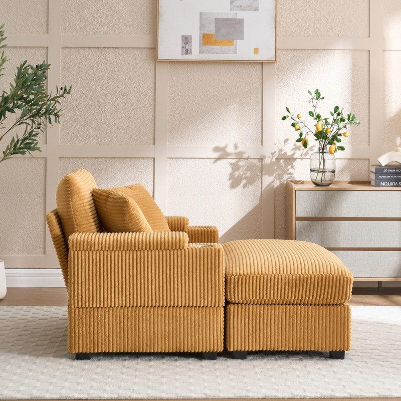 42.12 Corduroy Upholstered Sofa + Ottoman