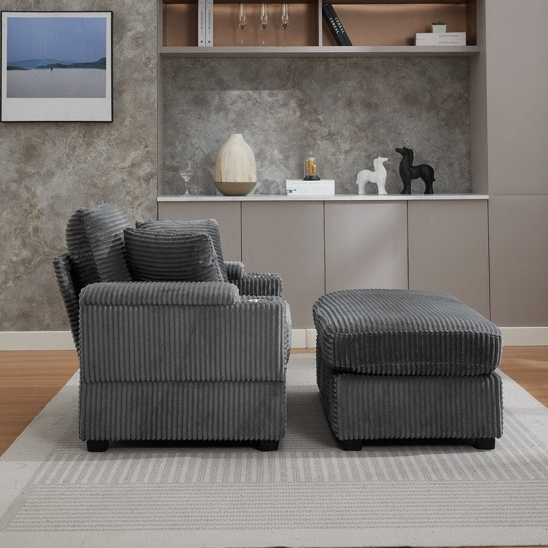 42.12 Corduroy Upholstered Sofa + Ottoman