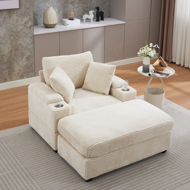 42.12 Corduroy Upholstered Sofa + Ottoman