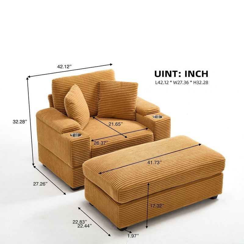 42.12 Corduroy Upholstered Sofa + Ottoman