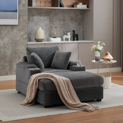 42.12 Corduroy Upholstered Sofa + Ottoman