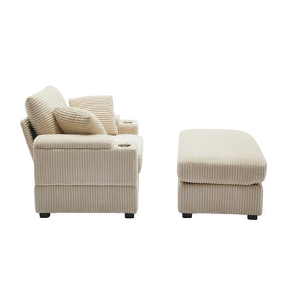 42.12 Corduroy Upholstered Sofa + Ottoman