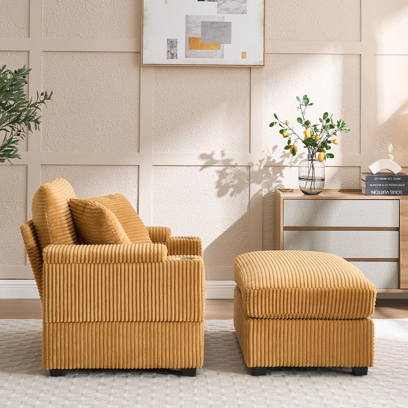 42.12 Corduroy Upholstered Sofa + Ottoman