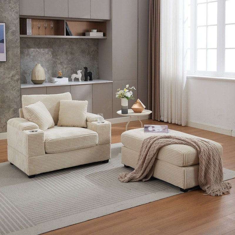 42.12 Corduroy Upholstered Sofa + Ottoman