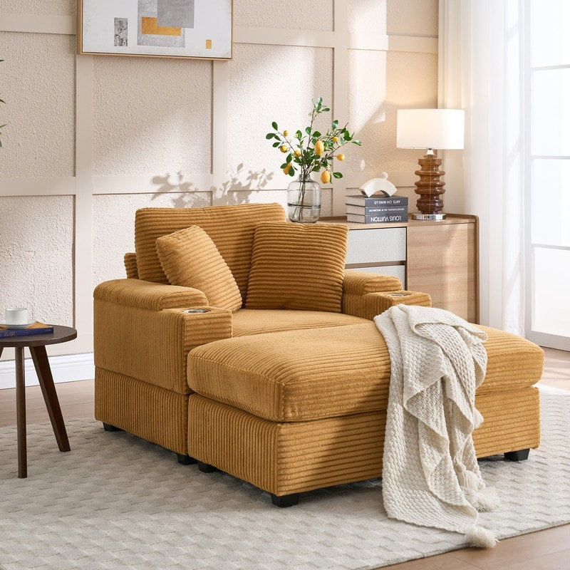 42.12 Corduroy Upholstered Sofa + Ottoman