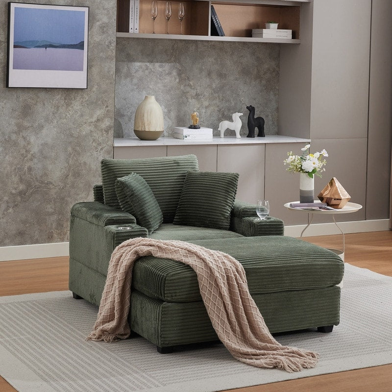 42.12 Corduroy Upholstered Sofa + Ottoman