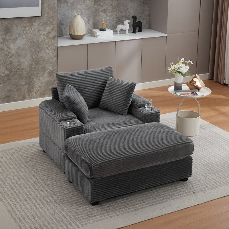 42.12 Corduroy Upholstered Sofa + Ottoman