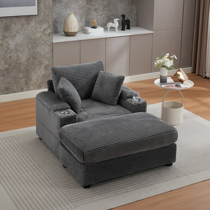 42.12 Corduroy Upholstered Sofa + Ottoman