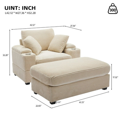 42.12 Corduroy Upholstered Sofa + Ottoman