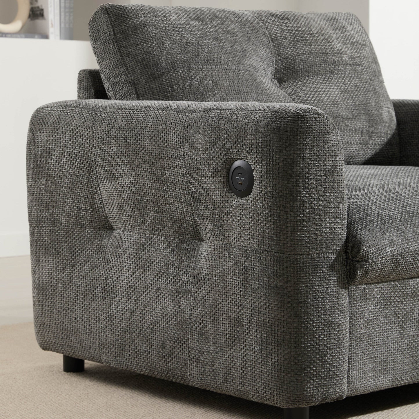42*33 Chenille Single Sofa Armchair Wide Seat Dual Charger 2 Colors