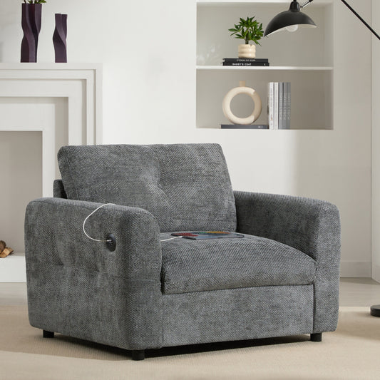 42*33 Chenille Single Sofa Armchair Wide Seat Dual Charger 2 Colors