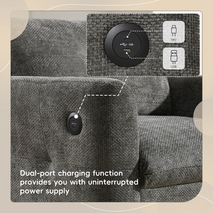 42*33 Chenille Single Sofa Armchair Wide Seat Dual Charger 2 Colors
