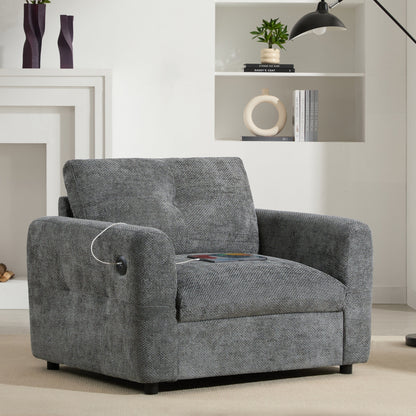 42*33 Single Sofa, Armchair with Wide Seat, Dual-port Charger, Pull-line & Tufted Design, High-density Foam