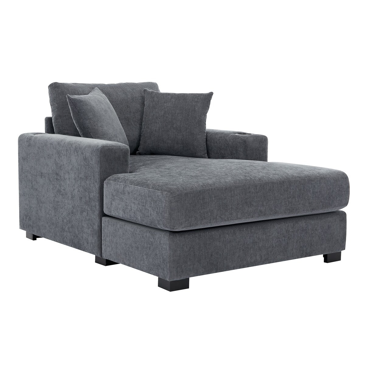 43.5Oversized Chaise Lounger Modern Style Sofa Couch,with Pillows,Charge Station & Cup Holders,Chenille Fabric