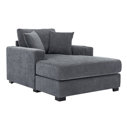 43.5Oversized Chaise Lounger Modern Style Sofa Couch,with Pillows,Charge Station & Cup Holders,Chenille Fabric