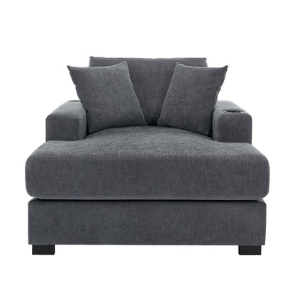 43.5Oversized Chaise Lounger Modern Style Sofa Couch,with Pillows,Charge Station & Cup Holders,Chenille Fabric