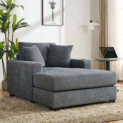 43.5Oversized Chaise Lounger Modern Style Sofa Couch,with Pillows,Charge Station & Cup Holders,Chenille Fabric