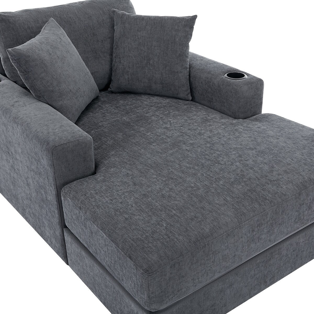 43.5Oversized Chaise Lounger Modern Style Sofa Couch,with Pillows,Charge Station & Cup Holders,Chenille Fabric