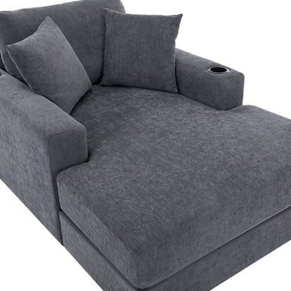 43.5Oversized Chaise Lounger Modern Style Sofa Couch,with Pillows,Charge Station & Cup Holders,Chenille Fabric