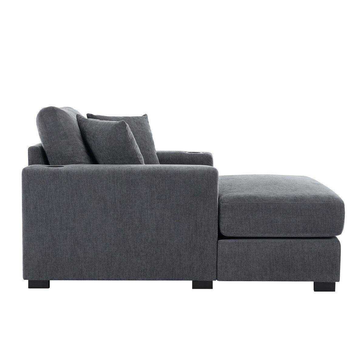 43.5Oversized Chaise Lounger Modern Style Sofa Couch,with Pillows,Charge Station & Cup Holders,Chenille Fabric