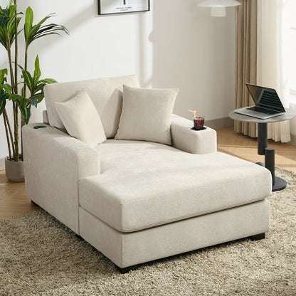 43.5Oversized Chaise Lounger Modern Style Sofa Couch,with Pillows,Charge Station & Cup Holders,Chenille Fabric
