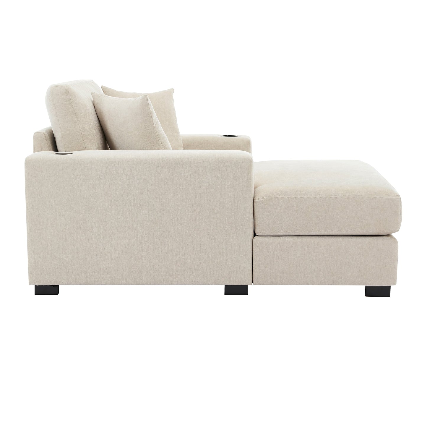 43.5Oversized Chaise Lounger Modern Style Sofa Couch,with Pillows,Charge Station & Cup Holders,Chenille Fabric